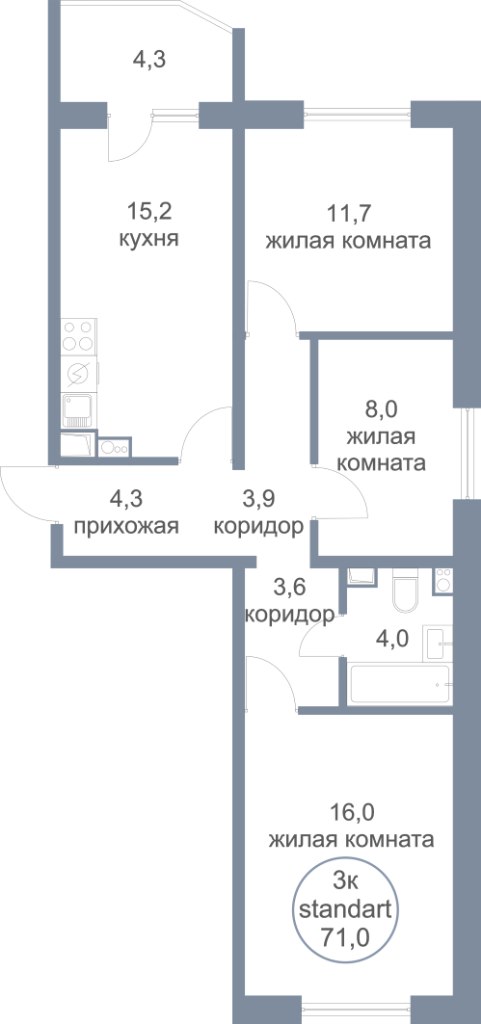 ЖК «Первый Зеленоградский» | Планировки | Трехкомнатная квартира